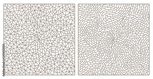 Set of abstract backgrounds contour stained glass, imitation of finely broken glass,rectangular images