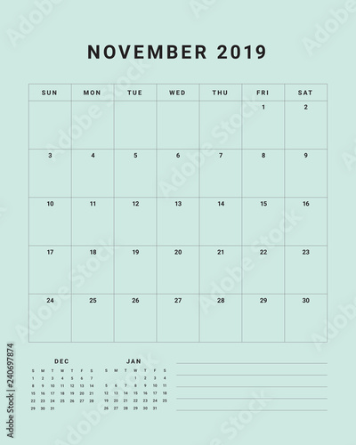 November 2019 desk calendar vector illustration