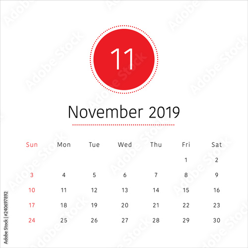 November 2019 desk calendar vector illustration