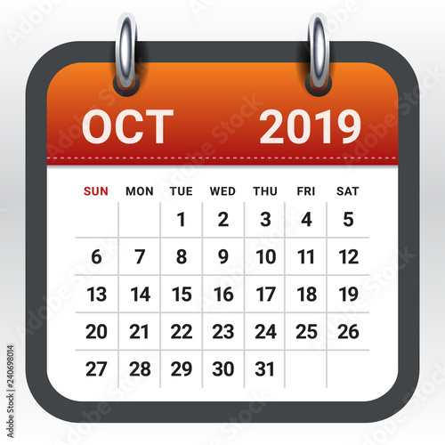 October 2019 monthly calendar vector illustration