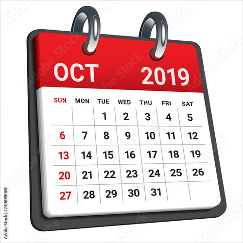 October 2019 monthly calendar vector illustration