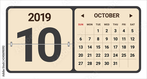 October 2019 monthly calendar vector illustration