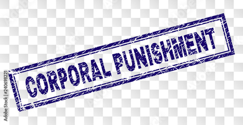 CORPORAL PUNISHMENT stamp seal print with rubber print style and double framed rectangle shape. Stamp is placed on a transparent background.