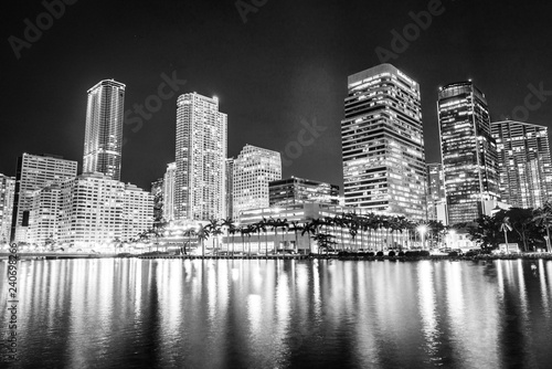 Miami downtown skyline architecture in black and white
