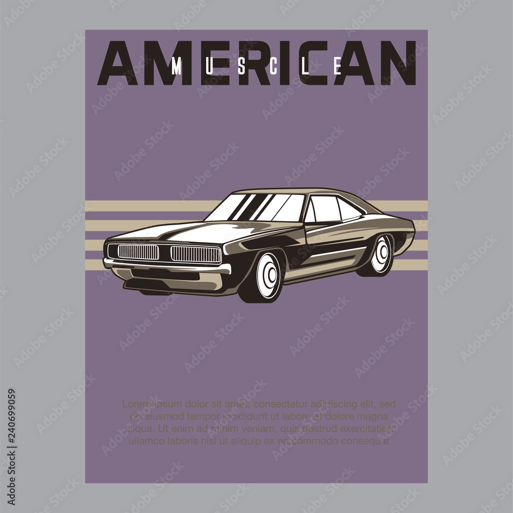 Fototapeta premium Retro party poster with car. Vector illustration - Vector 