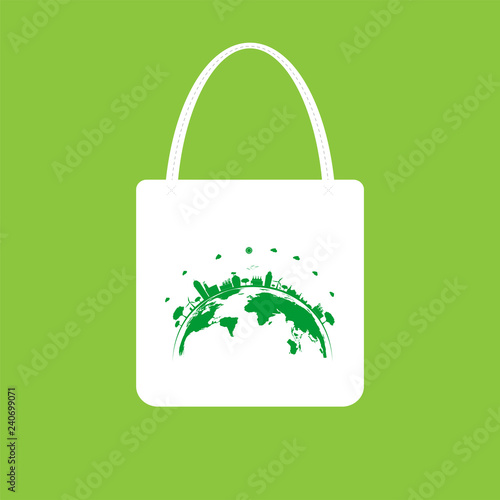 Ecology concept,eco-friendly fabric bag ideas.Vector illustration