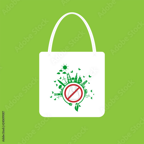Ecology concept,eco-friendly fabric bag ideas.Vector illustration