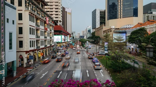 Singapore busy city traffic jam in Chinatown. Timelapse ProRes 422 in 4k