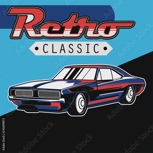 Muscle car retro 70s vector poster - Vector 