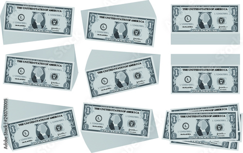 Monochrome Bunch of 1 US dollar banknote set