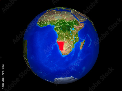 Namibia on planet planet Earth with country borders. Extremely detailed planet surface.