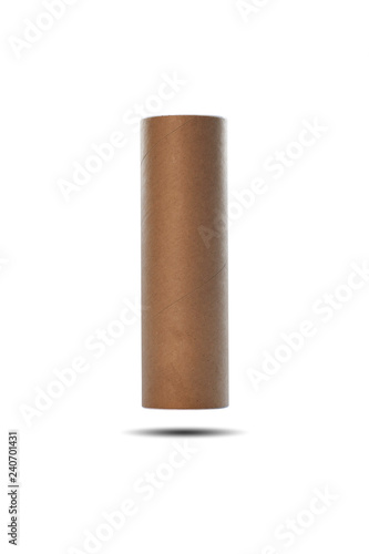 Cylindrical paper box for putting tennis balls or battling balls isolated on white background.