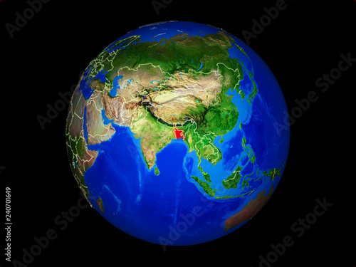 Bangladesh on planet planet Earth with country borders. Extremely detailed planet surface.