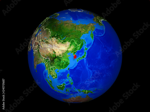 South Korea on planet planet Earth with country borders. Extremely detailed planet surface.