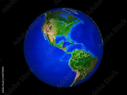 Honduras on planet planet Earth with country borders. Extremely detailed planet surface.
