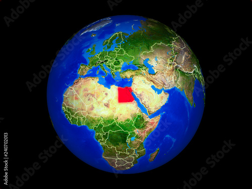 Egypt on planet planet Earth with country borders. Extremely detailed planet surface.