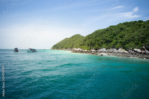 Thailand island, Beautiful green blue sea and island at Samaesarn Island. photo