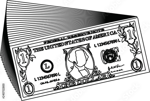 Bunch of 1 US dollar banknote outline