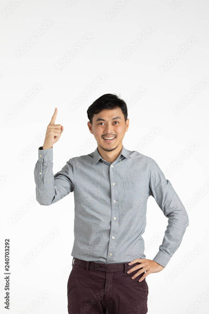 Asian young man click on idea Asian young man click on idea