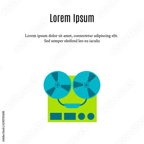 Tape recorder icon with place for text. Vector colorful illustration in flat style.