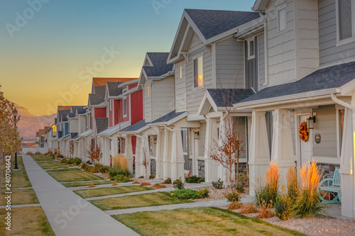 Townhomes in a row at sunset in Utah Valley photo