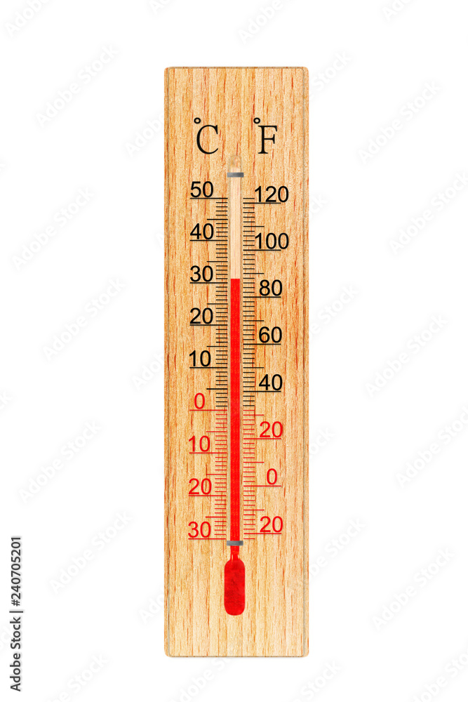 Wooden thermometer isolated on white background. Thermometer shows air  temperature plus 31 degrees celsius or plus 88 degrees fahrenheit Stock  Photo | Adobe Stock