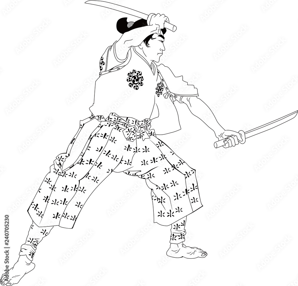 Fototapeta premium 浮世絵 宮本武蔵 その1 白黒