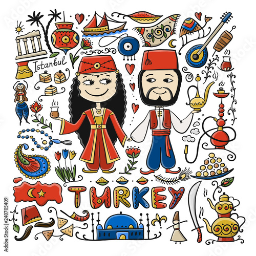 Travel to Turkey. Couple in national clothes for your design