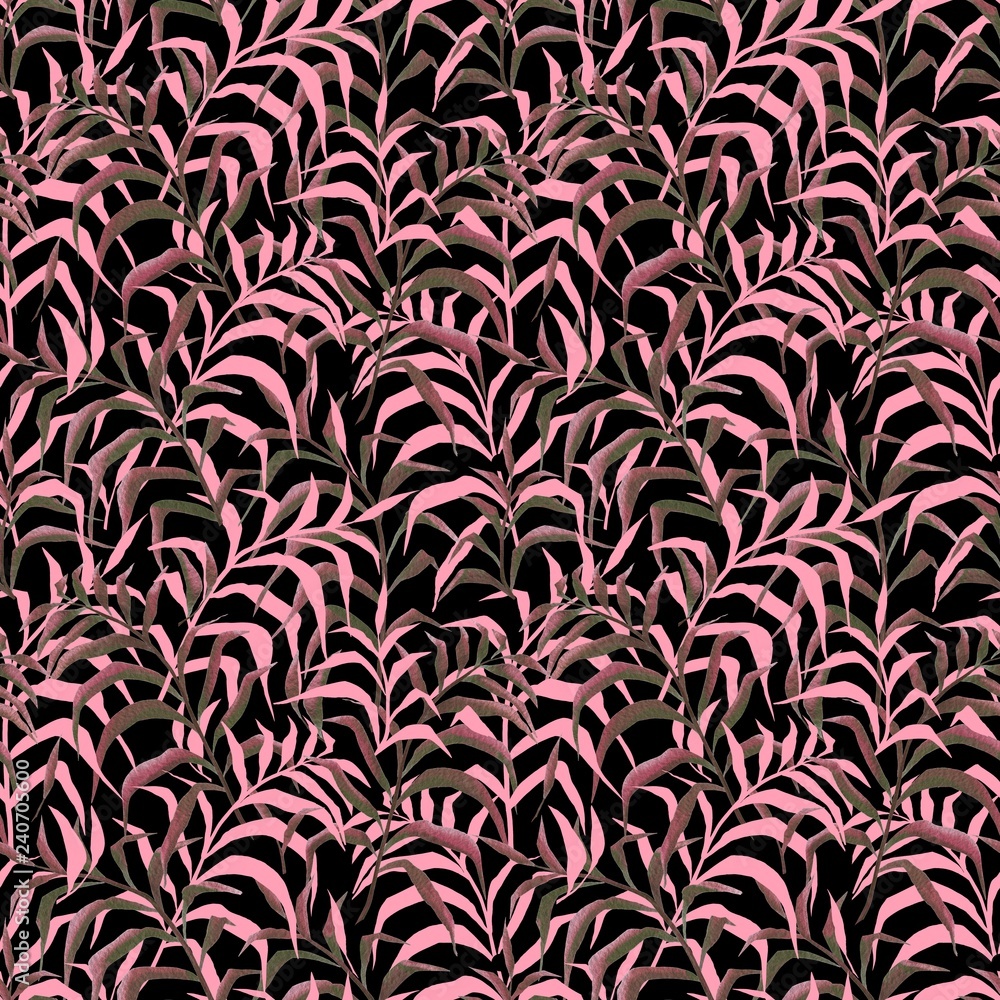 Dark seamless pattern. Palm leaves in watercolor style Dark seamless pattern. Palm leaves in watercolor style