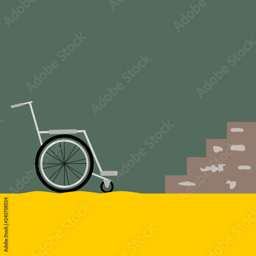 wheelchair in front of a stair having trouble to go.