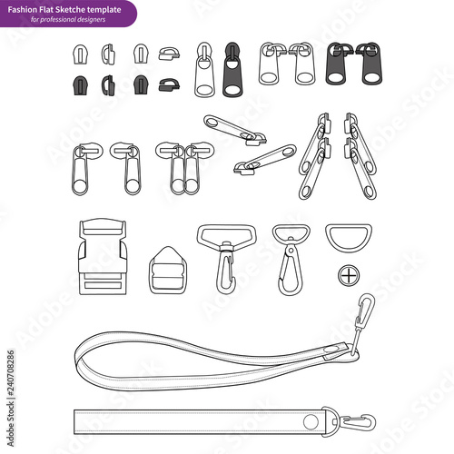  Zipper Bag accessory vector illustration flat sketches template