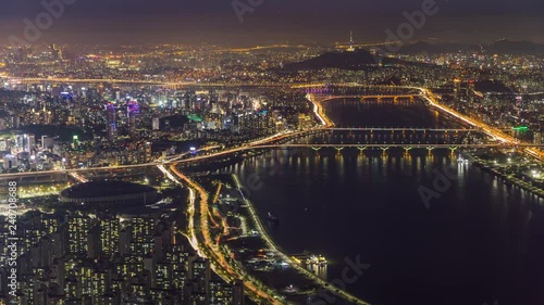 Wallpaper Mural 4k night traffic timelapse of Seoul, South Korea, from the highest point - Lotte tower observation deck. ProRes 422 in 4k Torontodigital.ca