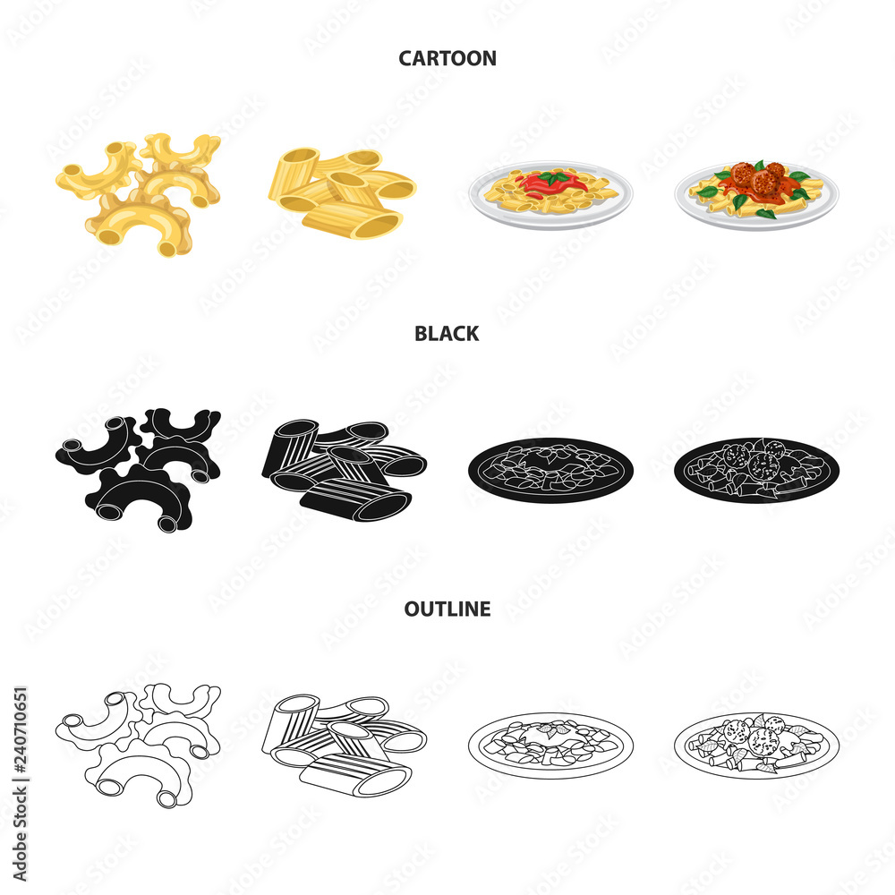 Vector design of pasta and carbohydrate icon. Collection of pasta and macaroni vector icon for stock.