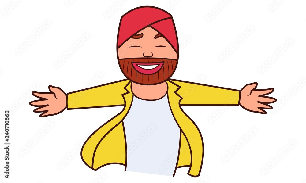 Vector cartoon illustration of punjabi sardar man opening his arms.  Isolated on white background. Stock Vector | Adobe Stock