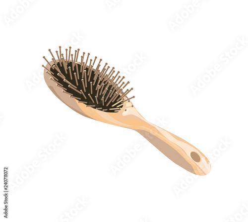 Hairbrush isolated on white background. Wood hairbrush. Vector illustration.