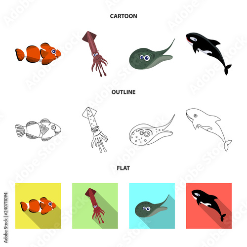 Vector design of sea and animal icon. Set of sea and marine vector icon for stock.