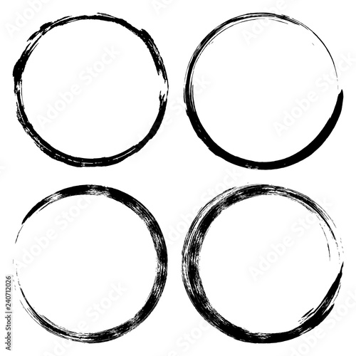 Set brush strokes paint circles. Ink hand-drawn paint brush circle. Logo label design element vector illustration, black abstract circle frame