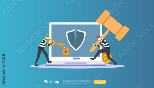 internet security concept with tiny people character. password phishing attack. stealing personal data. web landing page, banner, presentation, social, and print media template. Vector illustration