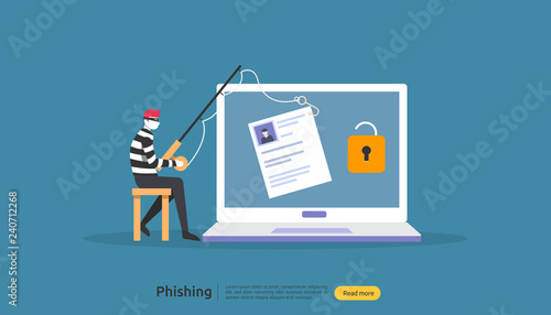 internet security concept with tiny people character. password phishing attack. stealing personal data. web landing page, banner, presentation, social, and print media template. Vector illustration