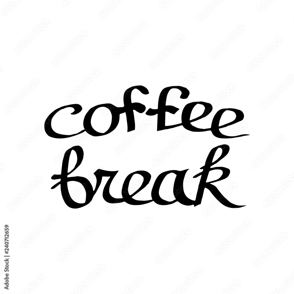 Vector Coffee break handwriting calligraphy. Black and white engraved ink art. Isolated text illustration element. Vector Coffee break handwriting calligraphy. Black and white engraved ink art. Isolated text illustration element.