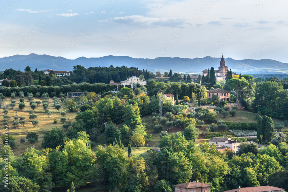 Obraz premium View from city wall with beautiful landscape and Basilica dell'Osservanza. Siena. Italy