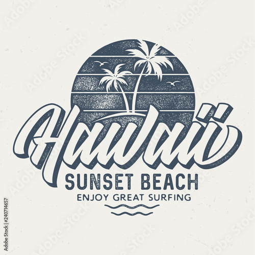 Hawaii Sunset Beach - Aged Tee Design For Printing