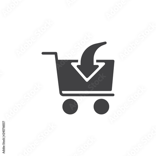 Add to shopping cart vector icon. filled flat sign for mobile concept and web design. Shopping cart with an arrow simple solid icon. Symbol, logo illustration. Pixel perfect vector graphics