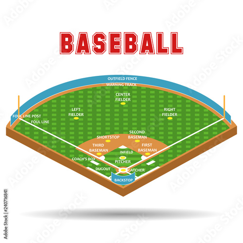 Baseball field plan and formation players. Vector illustration
