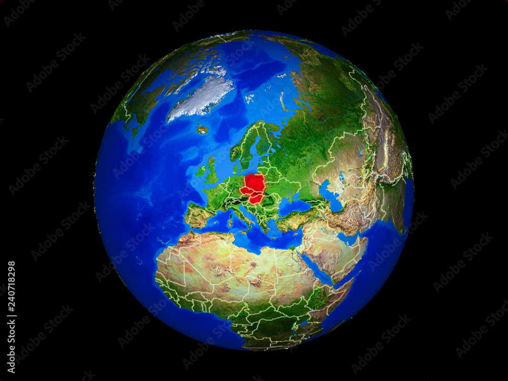 Visegrad Group on planet planet Earth with country borders. Extremely detailed planet surface.