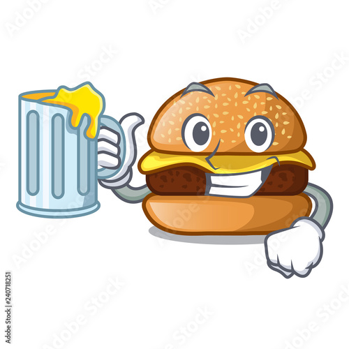 With juice cheese burger located on plate cartoon