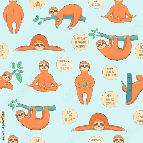 pattern with cute cartoon sloth