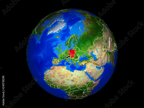 Visegrad Group on planet planet Earth with country borders. Extremely detailed planet surface.