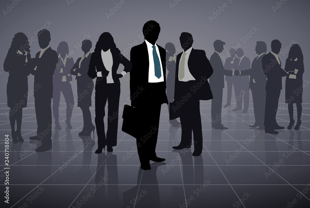 Outline of a group of business people on a black background Outline of a group of business people on a black background