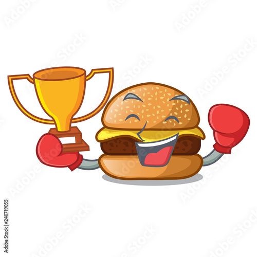 Boxing winner hamburger with the cartoon cheese toping